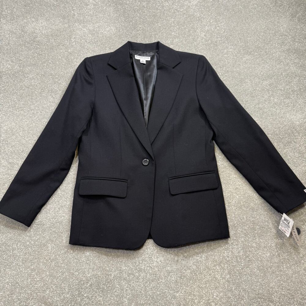 Vintage NWT Pendleton Virgin Wool Blazer Jacket Black Women Sz 8 Petite Classic